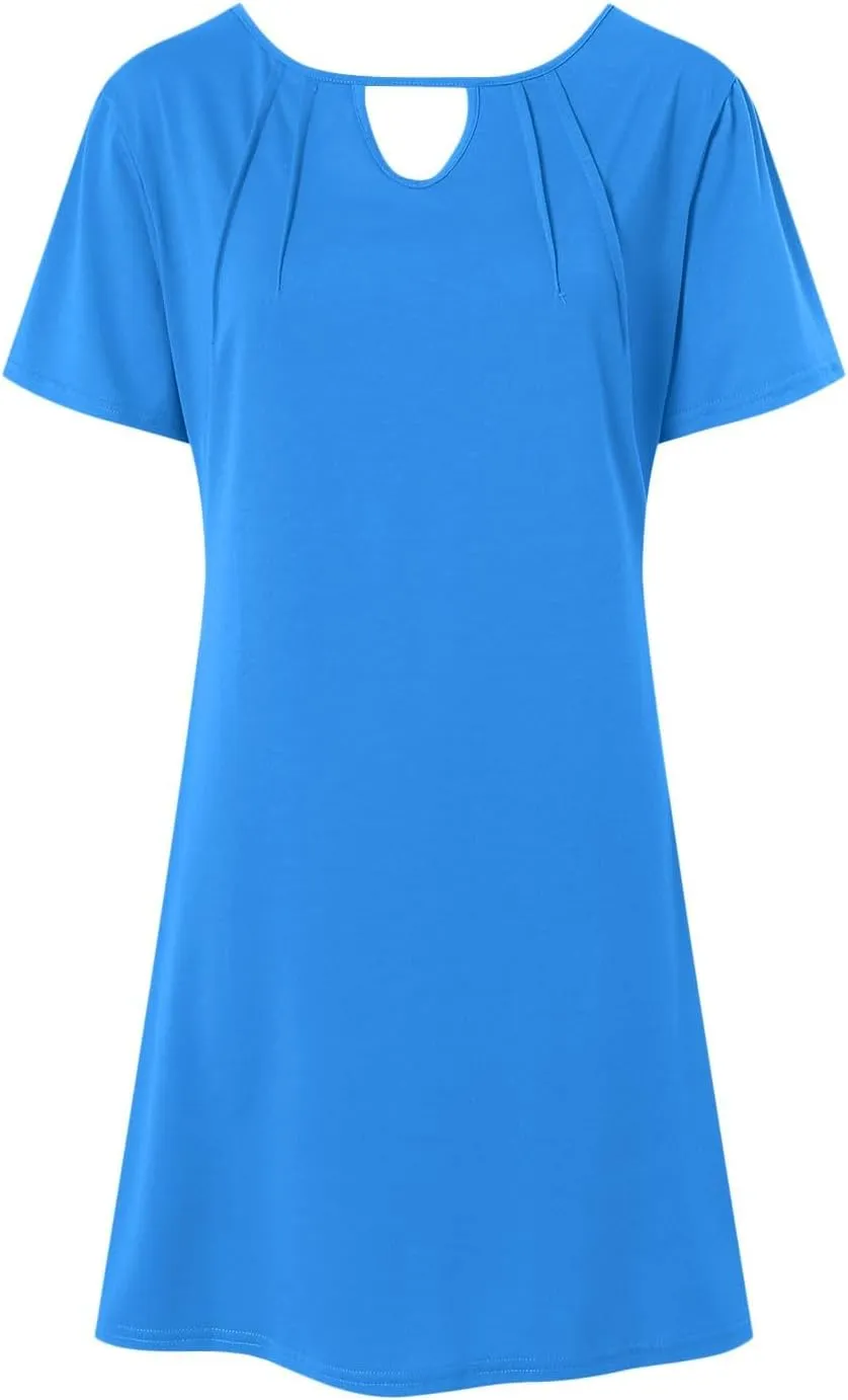 Womens Summer Dresses with Sleeves Casual Shirt Dress Solid Color Button Down Shift Summer Dresses