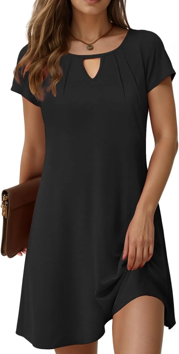 Womens Summer Dresses with Sleeves Casual Shirt Dress Solid Color Button Down Shift Summer Dresses