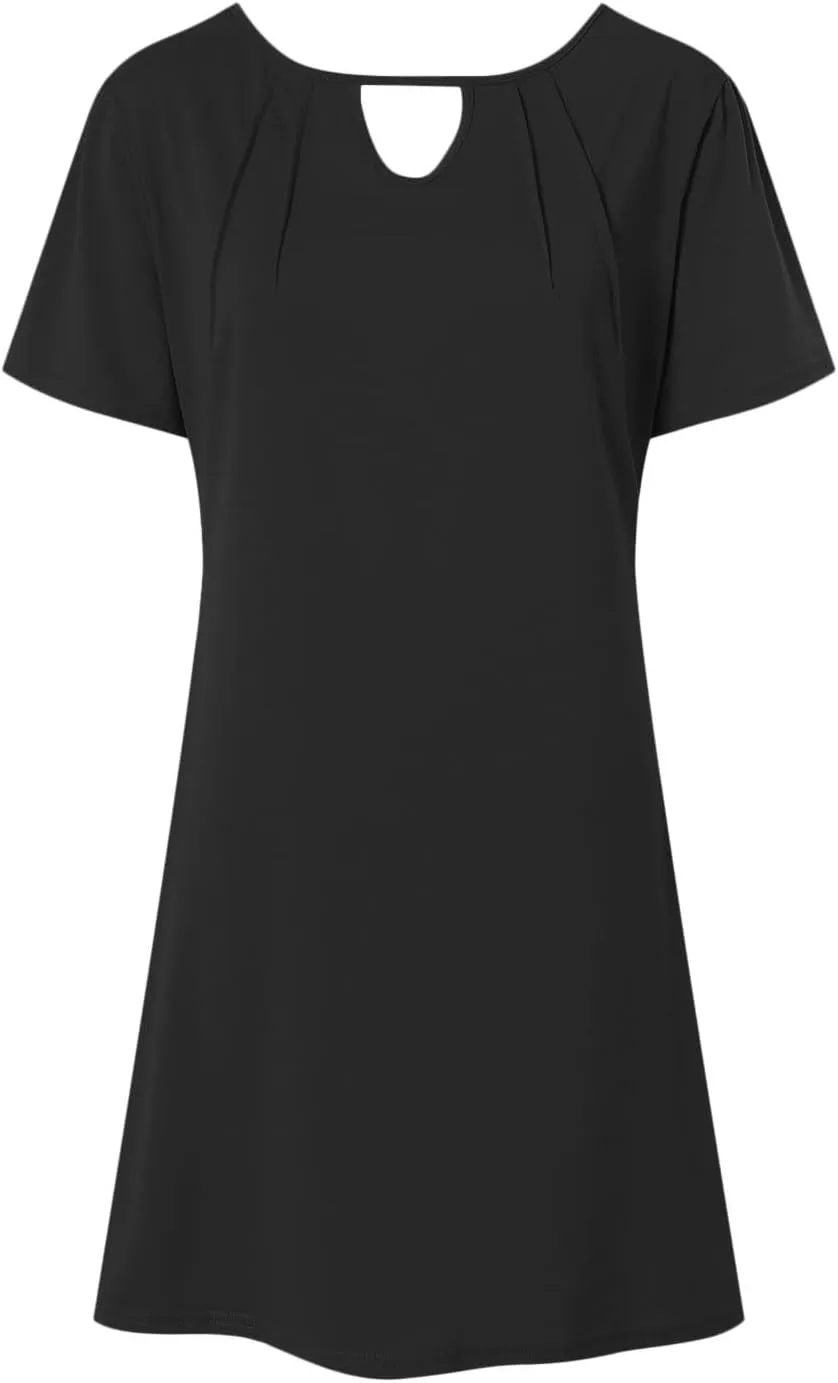 Womens Summer Dresses with Sleeves Casual Shirt Dress Solid Color Button Down Shift Summer Dresses
