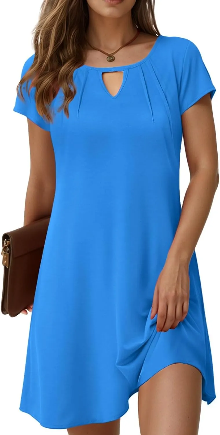 Womens Summer Dresses with Sleeves Casual Shirt Dress Solid Color Button Down Shift Summer Dresses