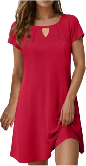 Womens Summer Dresses with Sleeves Casual Shirt Dress Solid Color Button Down Shift Summer Dresses