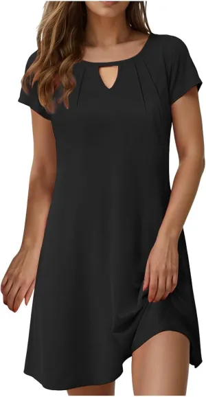 Womens Summer Dresses with Sleeves Casual Shirt Dress Solid Color Button Down Shift Summer Dresses