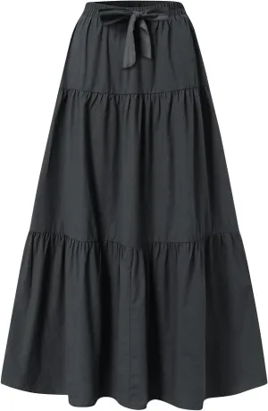 Women's Summer Flowy Swing Skirts Boho High Elastic Waist Fake Drawstring Floral Print A line Casual Cute Skirt