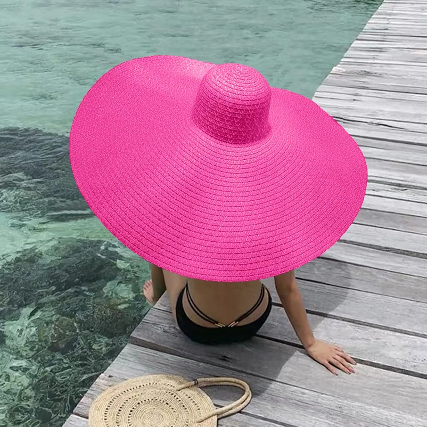 Women's Summer Outdoor Wide Brim Oversized Sun Hat Large Beach Hats for Women Floppy Foldable Straw Sun Hat