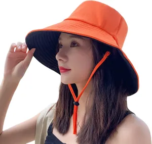 Women's Sun Hat Face Shading Hat Summer Large Brim Hat for Camping (Orange, One Size)