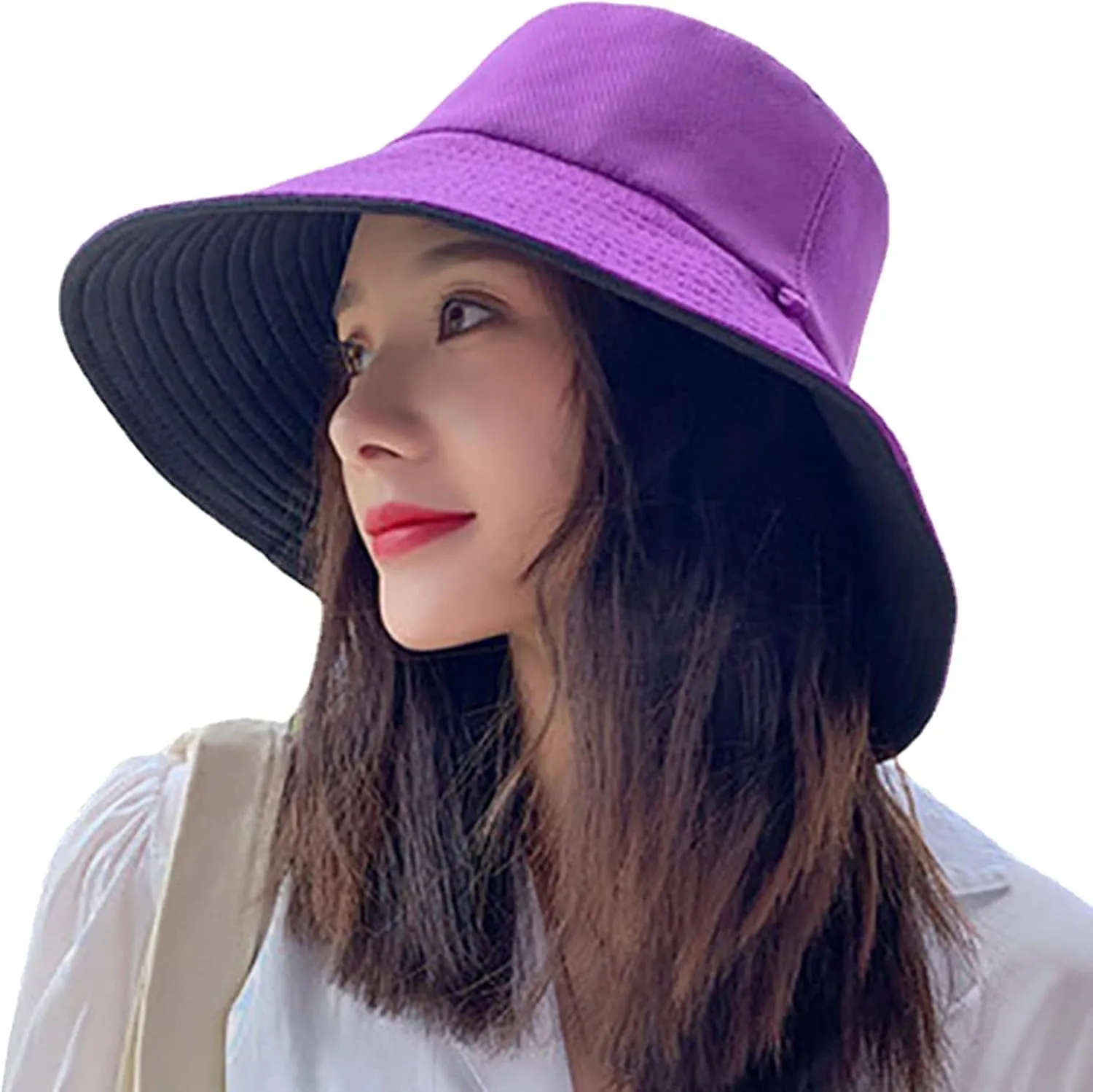 Women's Sun Hat Face Shading Hat Summer Large Brim Hat for Camping (Purple, One Size)