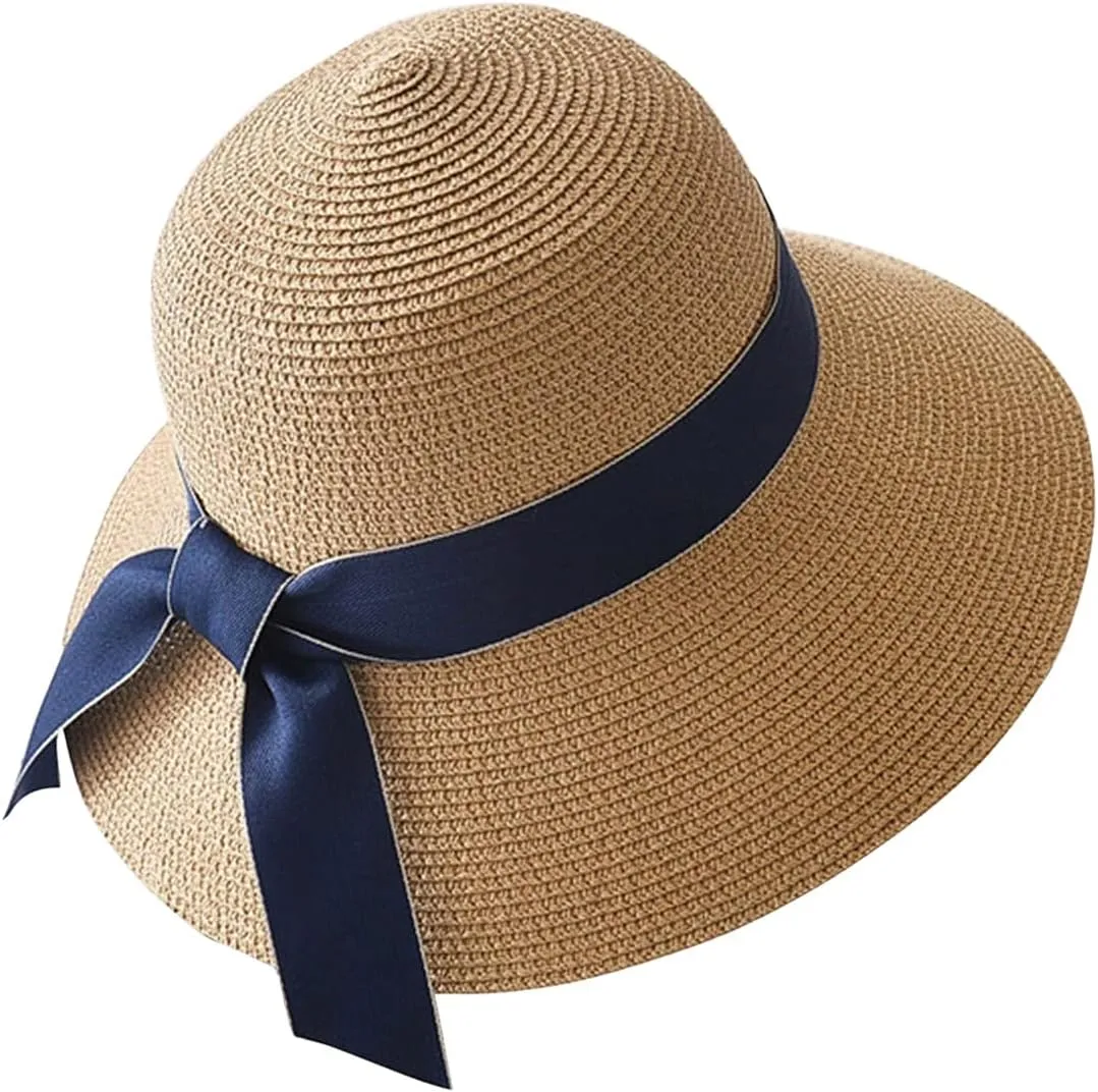 Womens Sun Hats Summer Foldable Wide Brim Retro Fedora Floppy Beach Hat Womens Straw Hat Floppy Hats