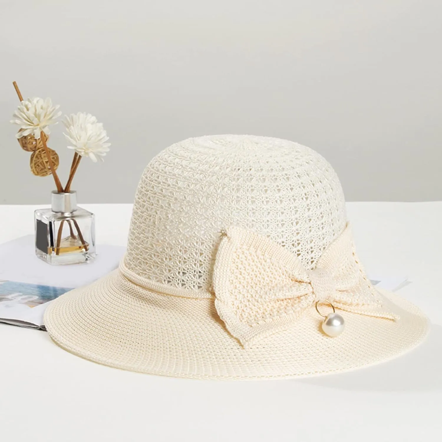 Womens Sun Straw Hat Straw Hats for Women Straw Panama Hat Packable Beach Sun Hat Straw Bucket Hat