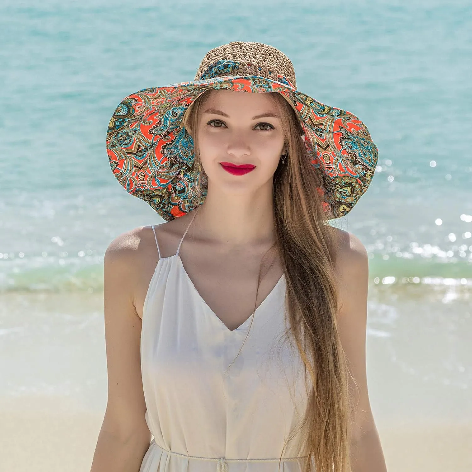 Women's Sun Visor Hats Womens Beach Sun Straw Hat Wide Brim Cap Foldable Packable Beach Hat for Summer Hats