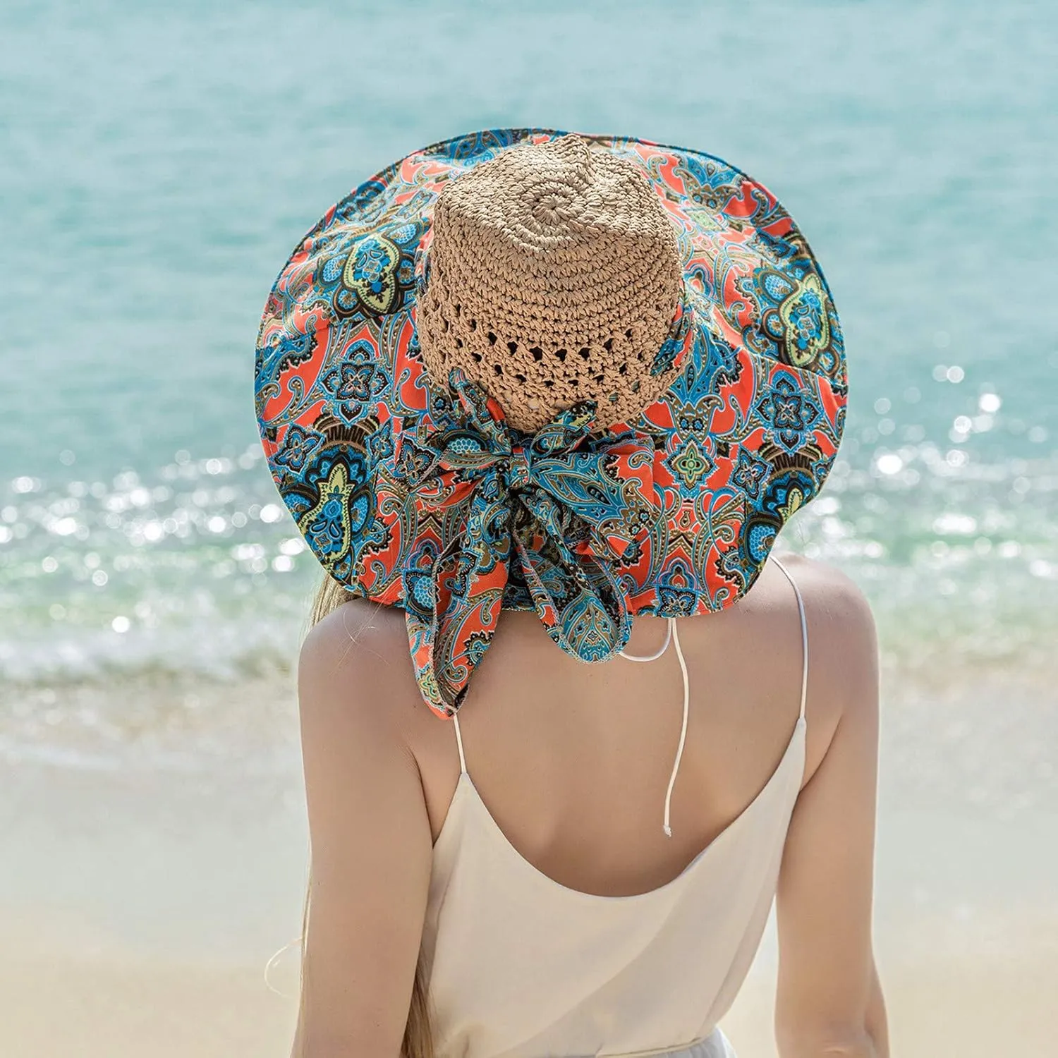 Women's Sun Visor Hats Womens Beach Sun Straw Hat Wide Brim Cap Foldable Packable Beach Hat for Summer Hats