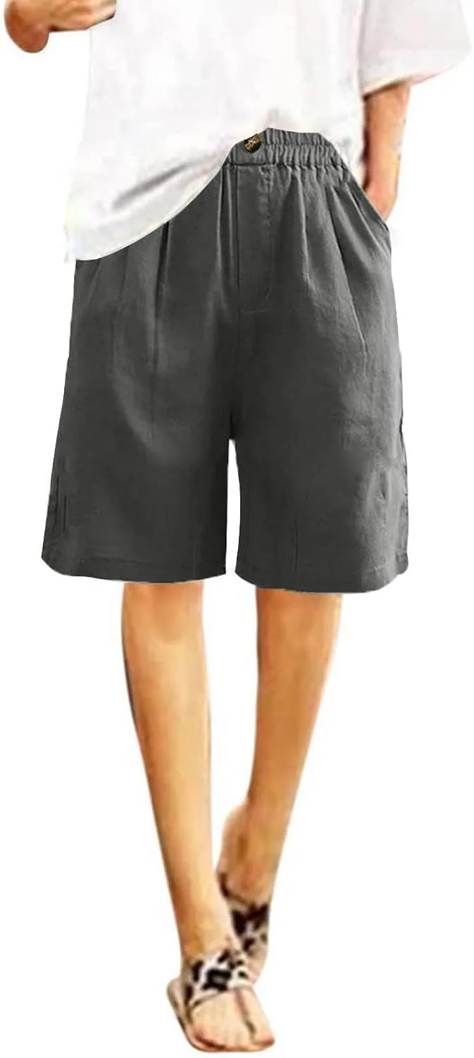 Womens Wide Leg Cotton Linen Shorts 2025 Comfy Bermuda Shorts Summer Casual Short Pants Loose Knee Length Shorts