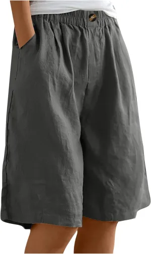 Womens Wide Leg Cotton Linen Shorts 2025 Comfy Bermuda Shorts Summer Casual Short Pants Loose Knee Length Shorts