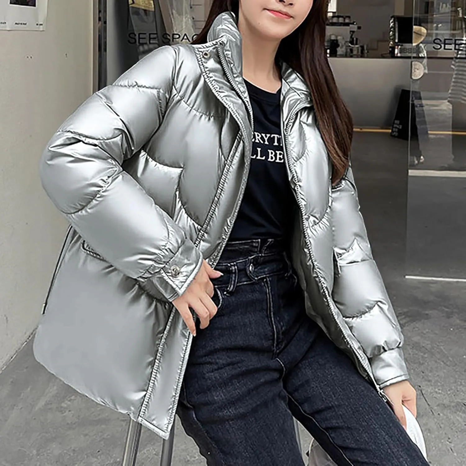 Women's Winter Coat Puffer Thicken Down Jacket Outdoor Shearling Warm Lightweight Casual Zipper 2024 Trendy Parka Outwear