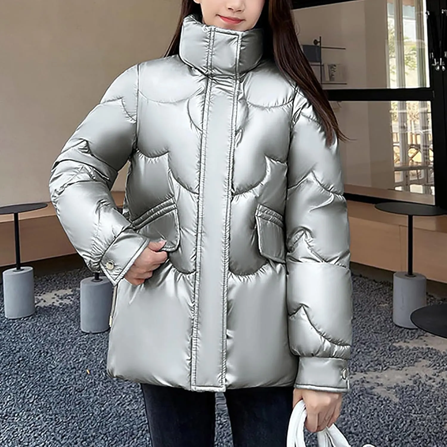 Women's Winter Coat Puffer Thicken Down Jacket Outdoor Shearling Warm Lightweight Casual Zipper 2024 Trendy Parka Outwear
