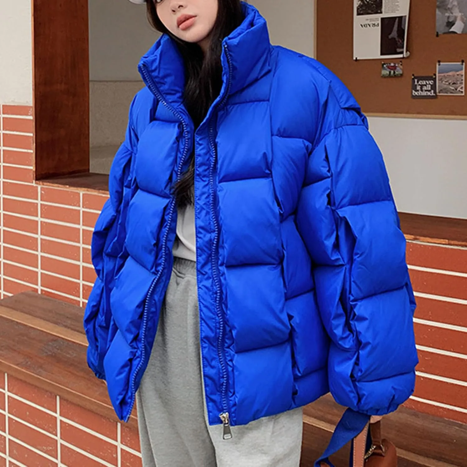 Women's Winter Coat Thicken Puffer Padded Quilted Lapel Down Jacket Outdoor Warm Lightweight Casual Zipper Parka Outwear