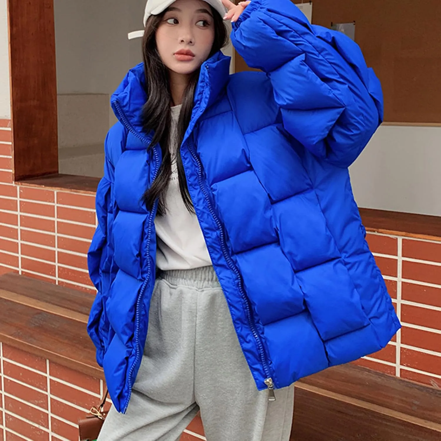 Women's Winter Coat Thicken Puffer Padded Quilted Lapel Down Jacket Outdoor Warm Lightweight Casual Zipper Parka Outwear