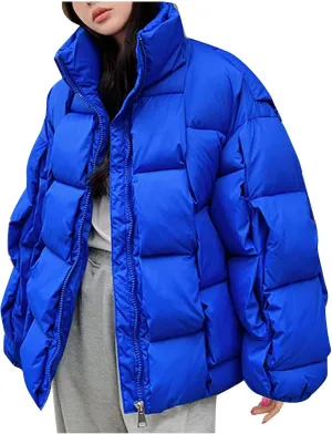 Women's Winter Coat Thicken Puffer Padded Quilted Lapel Down Jacket Outdoor Warm Lightweight Casual Zipper Parka Outwear