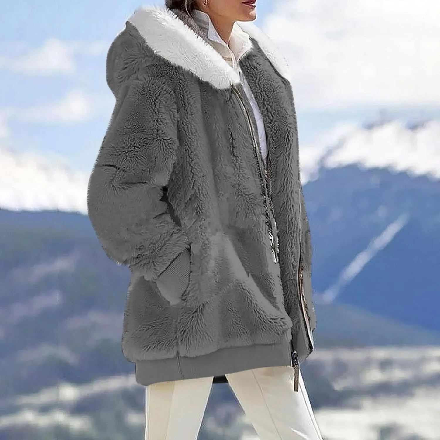 Women's Winter Coats Flannel Jacket Plus Size Hoodies Fleece Lined Jacket Zip Up Fur Cardigan Fleece Jackets for Women