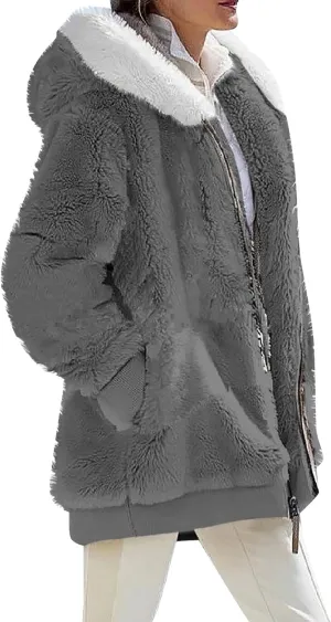 Women's Winter Coats Flannel Jacket Plus Size Hoodies Fleece Lined Jacket Zip Up Fur Cardigan Fleece Jackets for Women