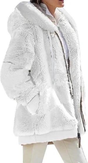 Women's Winter Coats Flannel Jacket Plus Size Hoodies Fleece Lined Jacket Zip Up Fur Cardigan Fleece Jackets for Women