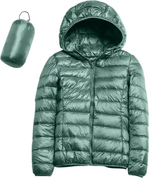 Womens Winter Cropped Jackets Packable Lightweight Solid Color Casual Puffer Jacket Warm Zip Up Hooded Quilted Down Jacket