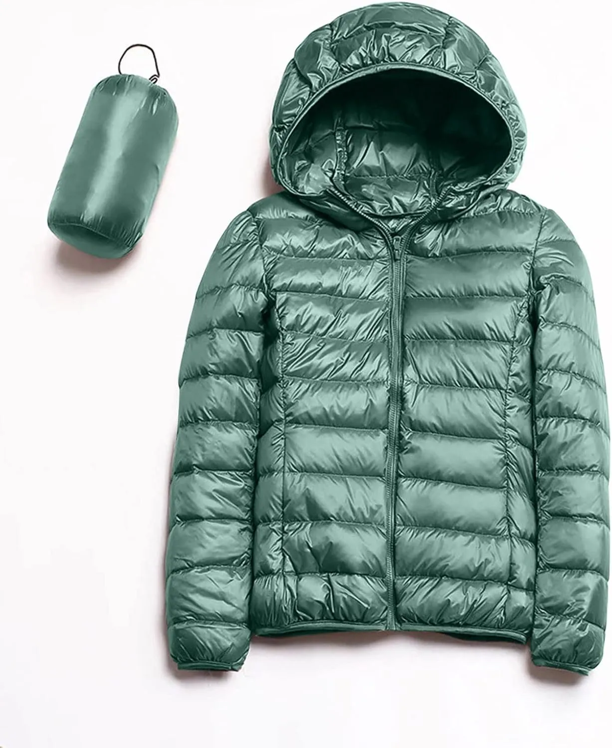 Womens Winter Cropped Jackets Packable Lightweight Solid Color Casual Puffer Jacket Warm Zip Up Hooded Quilted Down Jacket