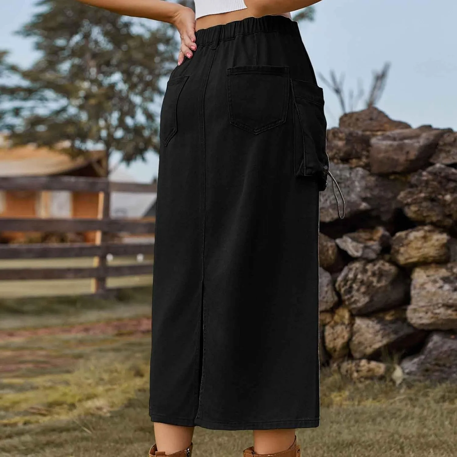 Women's Y2K Cargo Skirt High Waisted Adjustable Drawstring Casual A-Line Midi Long Skirt Teen Girls Summer Skirt 2025