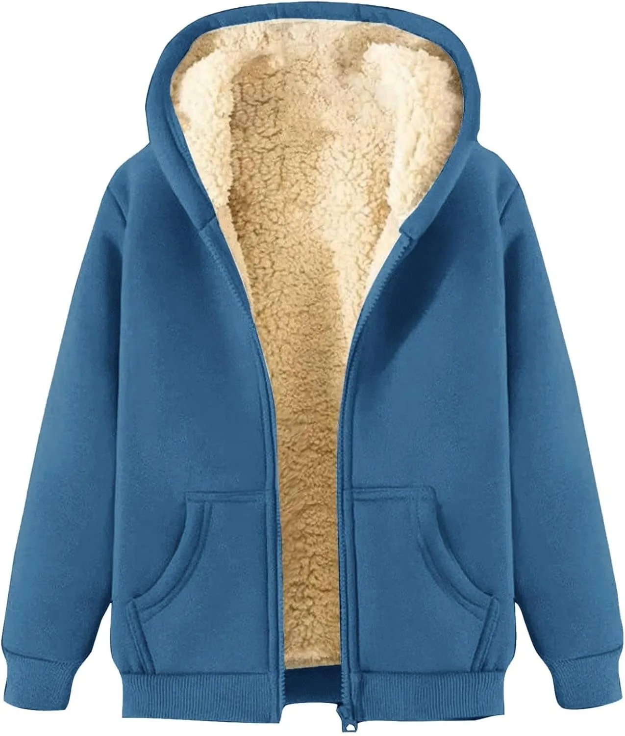 Womens Zip Up Hoodies Sherpa Lined Fleece Thermal Jacket Full Zip Winter Warm Casual Thick Coats Pockets