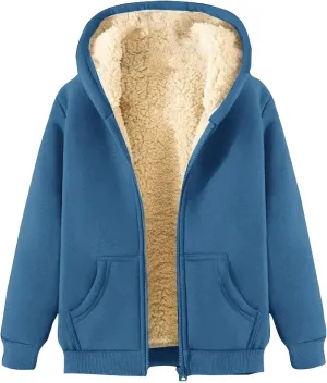 Womens Zip Up Hoodies Sherpa Lined Fleece Thermal Jacket Full Zip Winter Warm Casual Thick Coats Pockets