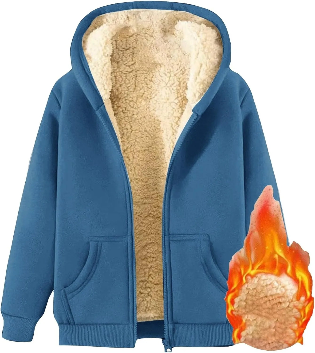 Womens Zip Up Hoodies Sherpa Lined Fleece Thermal Jacket Full Zip Winter Warm Casual Thick Coats Pockets