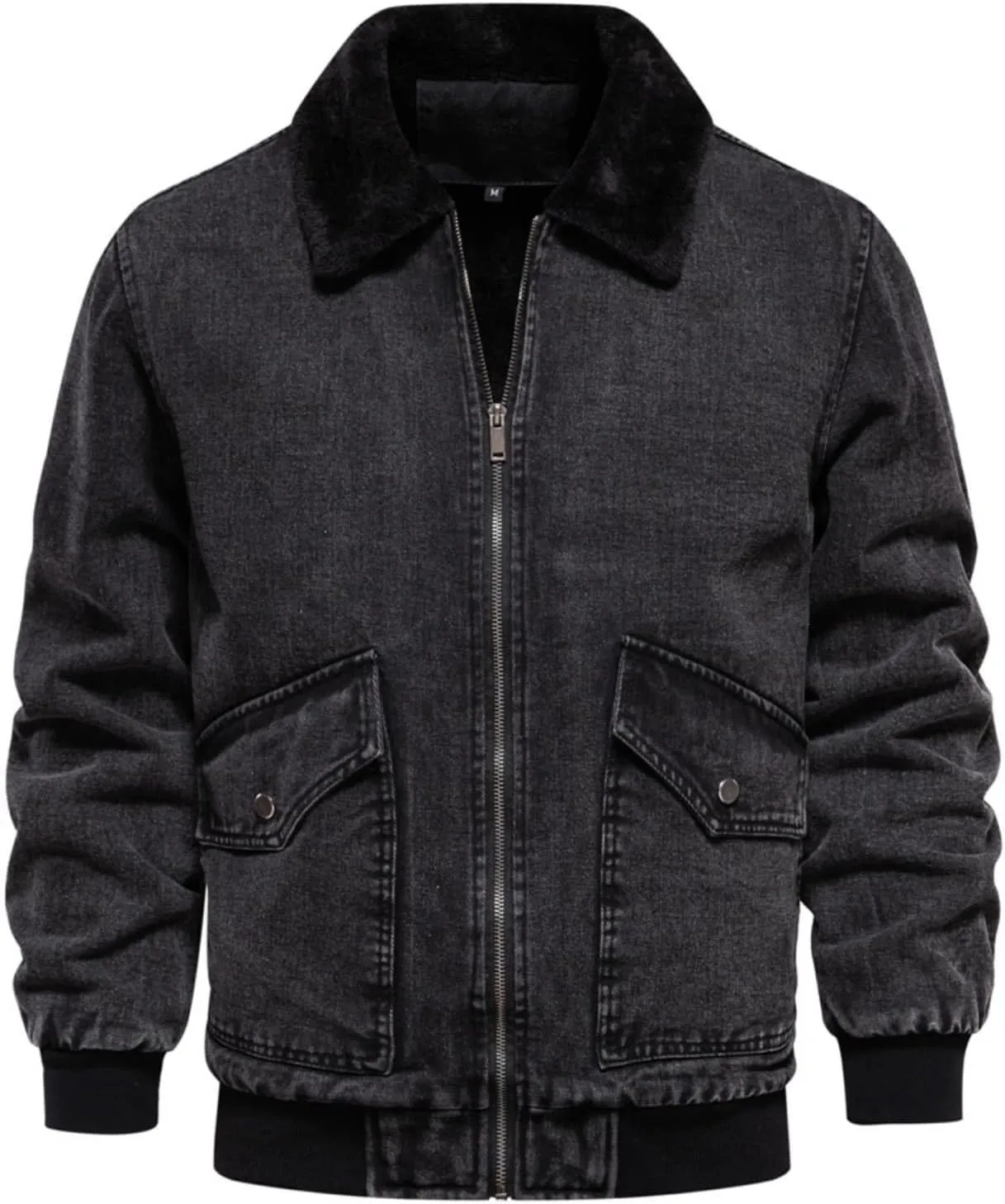 Xiaojmake Men's Corduroy Fleece Cargo Jacket Winter Snap Button Lapel Sherpa Lined Trucker Cowboy Coat with 2 Chest Pockets