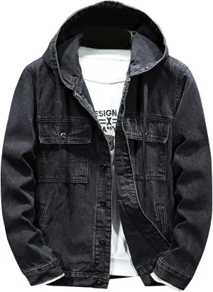 Xiaojmake Men's Distressed Denim Jacket Hooded Button Down Jean Coat Casual Fashion Long Sleeve Trucker Jackets Outwear