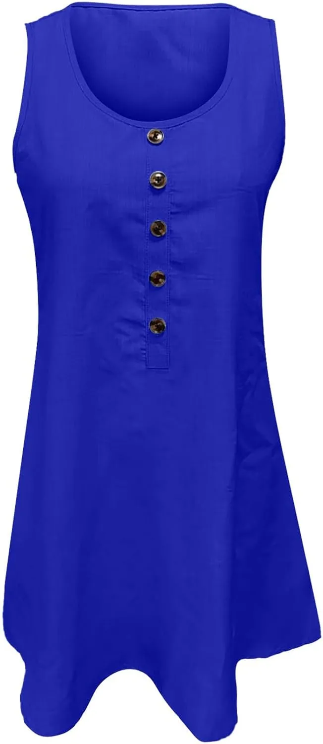 XOWRTE Womens Summer Dresses Beach Cover Up Loose V Neck Sleeveless Sundresses Swimsuit Coverup Button Trim with Pockets