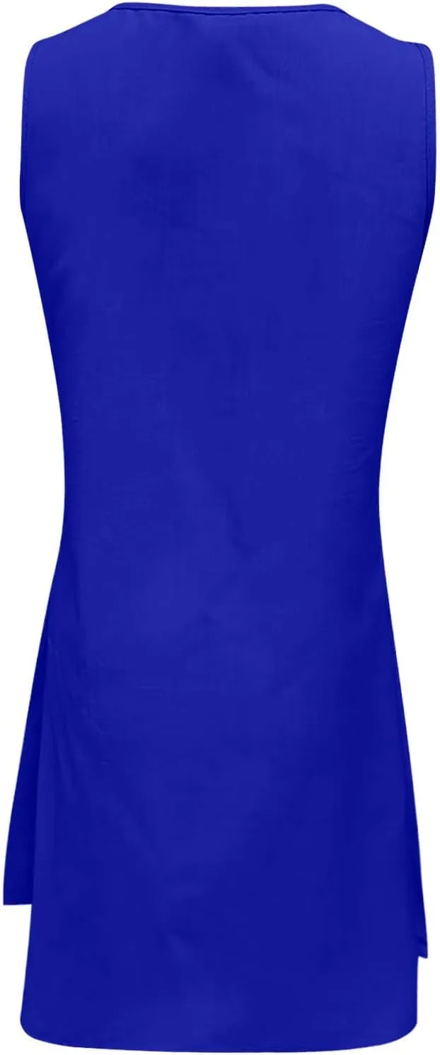 XOWRTE Womens Summer Dresses Beach Cover Up Loose V Neck Sleeveless Sundresses Swimsuit Coverup Button Trim with Pockets