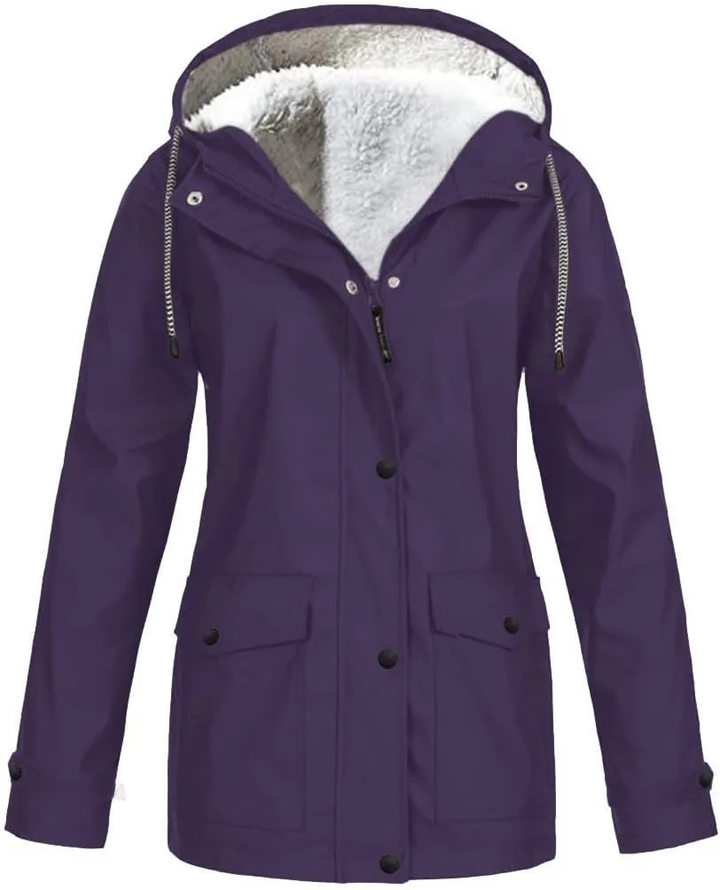 XUETON Women's Casual Zip Up Anork Jackets Thick Fleece Lined Plush Hooded Faux Hooded Thicken Warm Utility Anorak Safari Coat