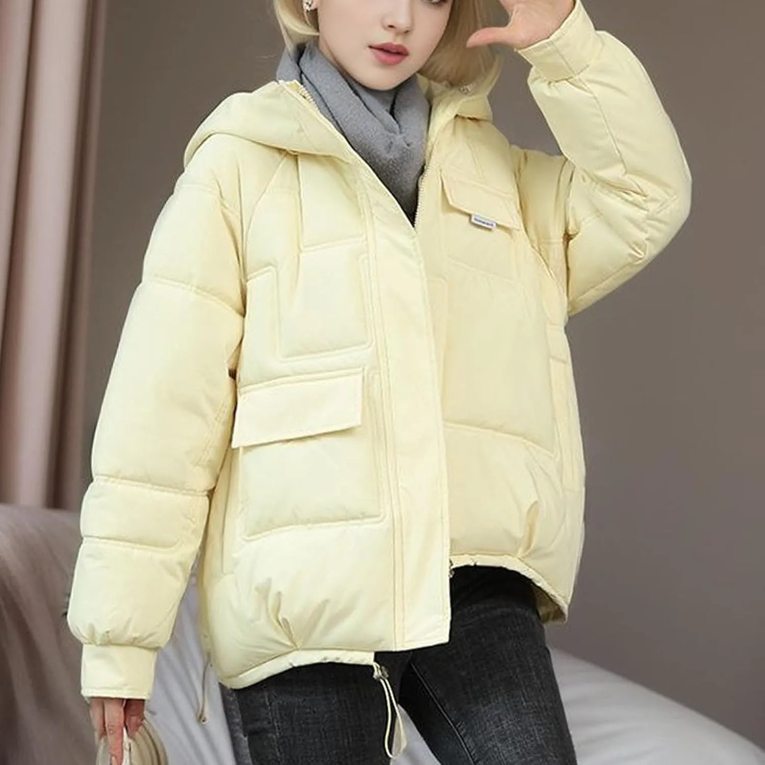XUNRYAN Puffer Jackets Womens Baggy Winter Warm Down Coat Quilted Lightweight Cropped Jackets Outdoor Overcoat Activewear