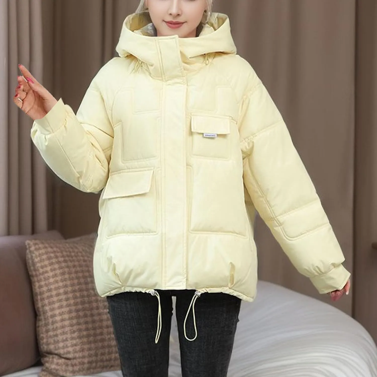XUNRYAN Puffer Jackets Womens Baggy Winter Warm Down Coat Quilted Lightweight Cropped Jackets Outdoor Overcoat Activewear