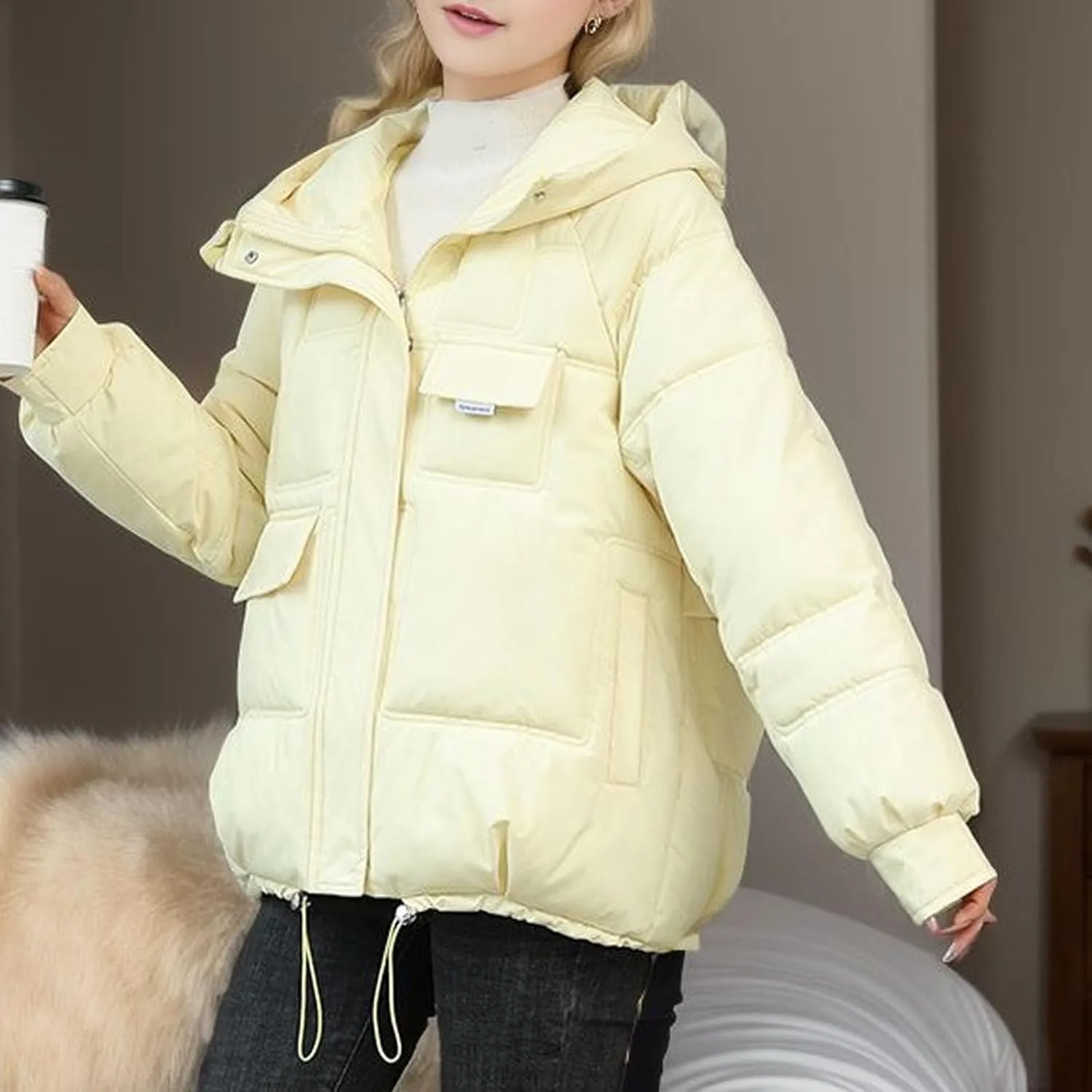 XUNRYAN Puffer Jackets Womens Baggy Winter Warm Down Coat Quilted Lightweight Cropped Jackets Outdoor Overcoat Activewear