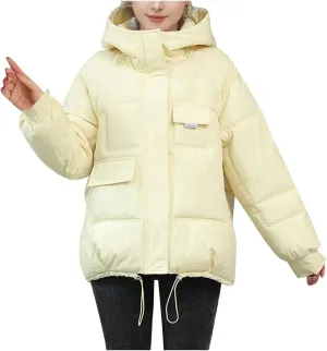 XUNRYAN Puffer Jackets Womens Baggy Winter Warm Down Coat Quilted Lightweight Cropped Jackets Outdoor Overcoat Activewear