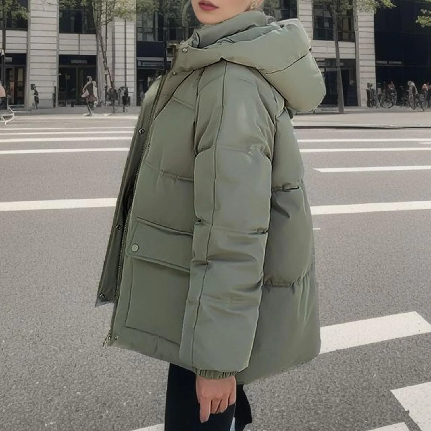 XUNRYAN Womens Winter Warm Down Coat Hooded Puffer Jackets Baggy Quilted Lightweight Cropped Jackets Overcoat Activewear