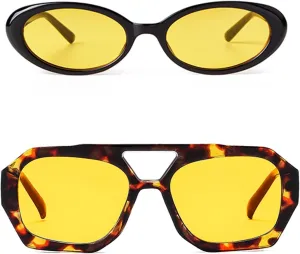 Yellow Sunglasses, Retro Oval Sunglasses for Women and Trendy Square Aviator Tortoise shell Sunglasses for Women