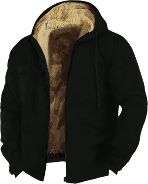 Ymosrh Men's Casual Fleece Jackets Full Zip Hoodie Jacket Sherpa Lined Warm Winter Work Coats Outdoor Jacket, M-7XL
