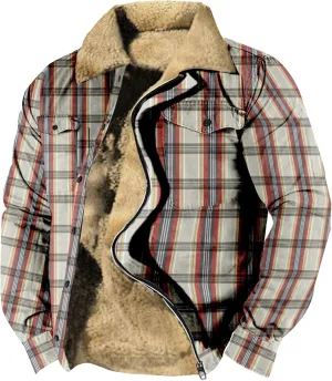Ymosrh Men's Fashion Jacket Plaid Sherpa Lined Fleece Turn-Down Collar Trucker Jackets Warm Winter Coats Jacket, M-5XL
