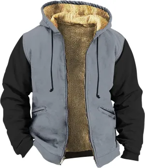 Ymosrh Men's Hooded Winter Coat Outdoor Sherpa Fleece Lined Jackets Warm Zip Up Sweatshirts Hoodie Coats Jacket, M-7XL
