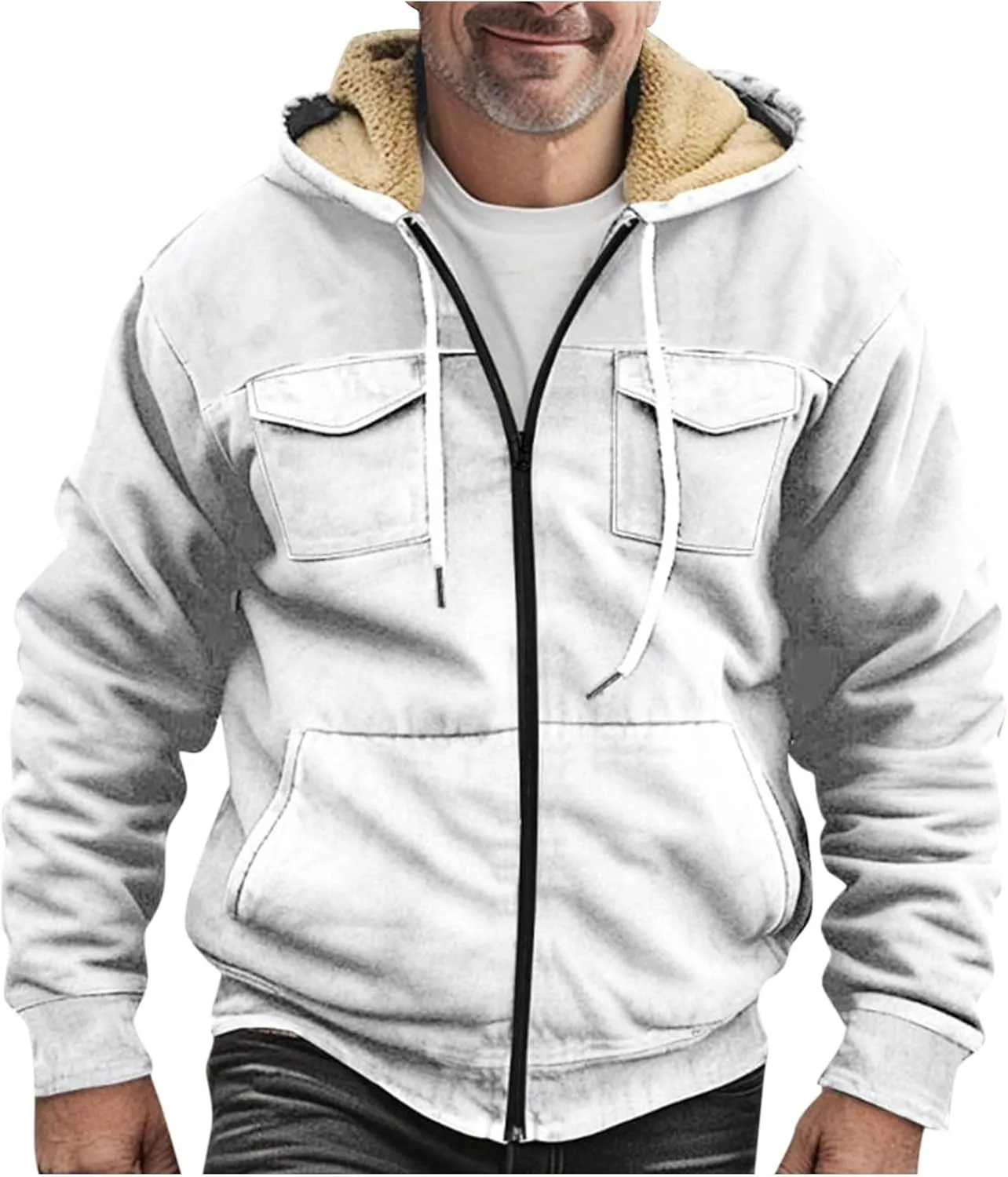 Ymosrh Men's Lightweight Jacket Full-Zip Fleece Jacket Hoodie Soft Winter Warm Outdoor Work Coats and Jackets, S-5XL