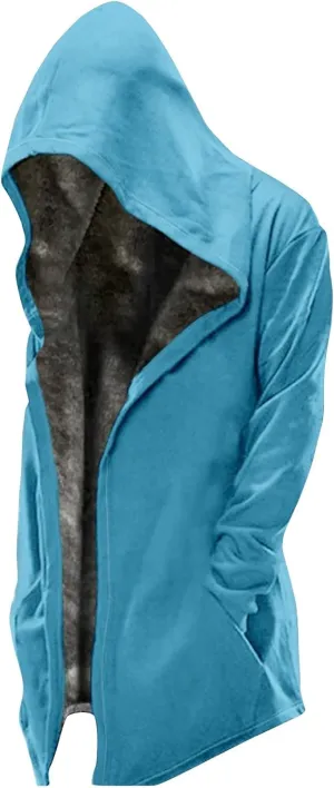 Ymosrh Men's Long Jacket Casual Sherpa Lined Hooed Thick Fleece Hoodie Jackets Winter Warm Coats Work Jacket, S-8XL