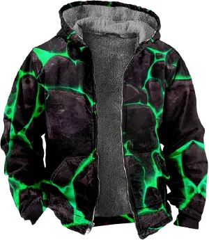 Ymosrh Men's Novelty Jacket Fleece Lined Sweatershirts Jackets Long Sleeve Printed Zip Up Winter Hoodie Coats Jacket