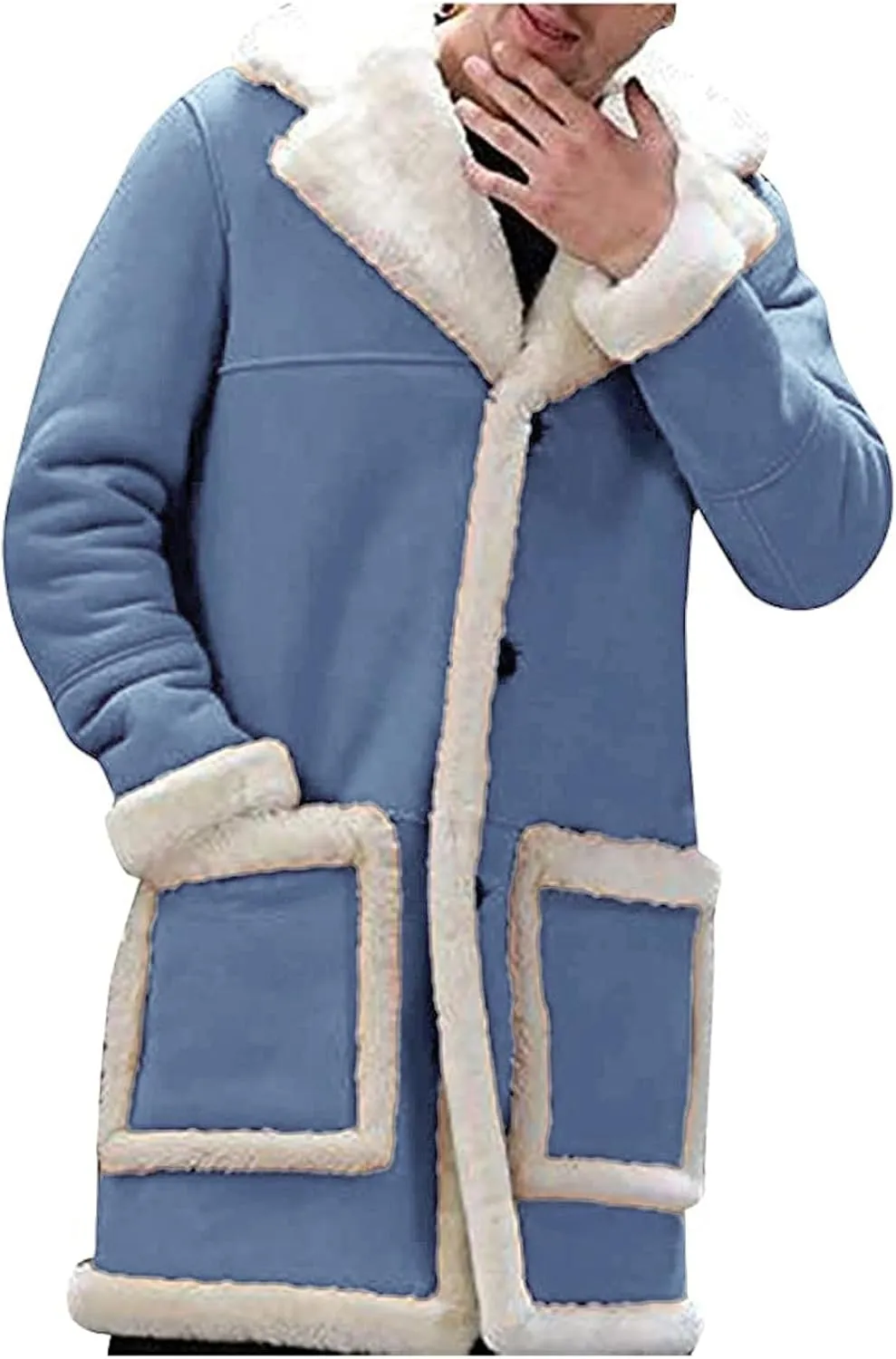 Ymosrh Men's Warm Coat Casual Sherpa Fleece Lined Jackets Winter Fur Collar Long Trench Coats with Pockets Jacket, M-5XL