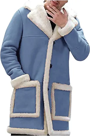 Ymosrh Men's Warm Coat Casual Sherpa Fleece Lined Jackets Winter Fur Collar Long Trench Coats with Pockets Jacket, M-5XL
