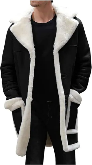 Ymosrh Men's Warm Coat Casual Sherpa Fleece Lined Jackets Winter Fur Collar Long Trench Coats with Pockets Jacket, M-5XL